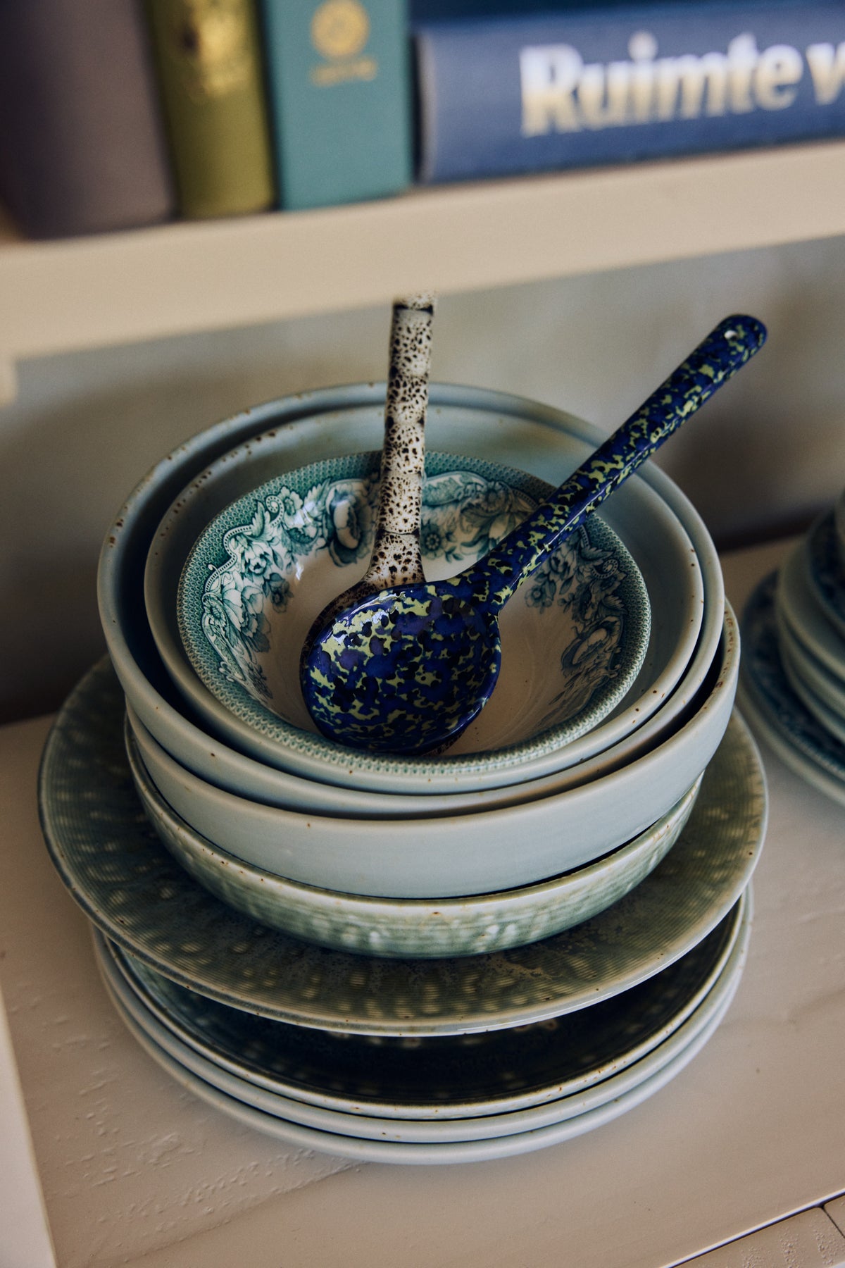 70s ceramics: serving spoons, blues (set of 2)