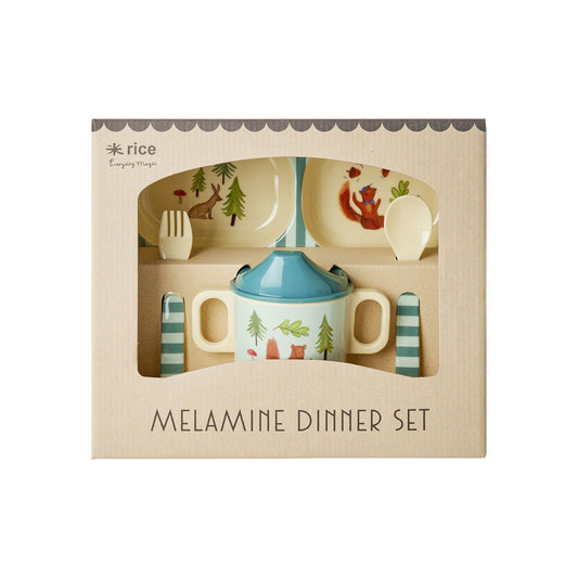 Melamine Baby Serviesset in Cadeaubox - Blauw Happy Forest - 4 stuks