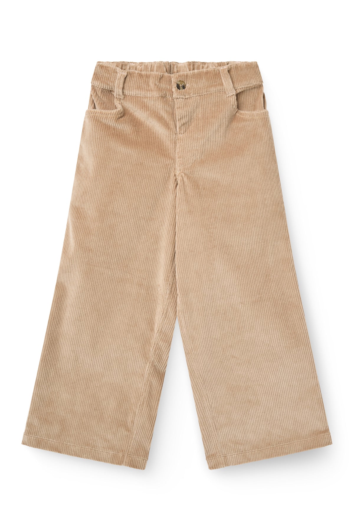 Corduroy Broek met Wijde Pijp en Borduursel Beige