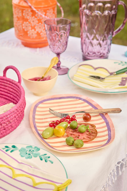 Melamine Rectangular Plate with Stripey Love