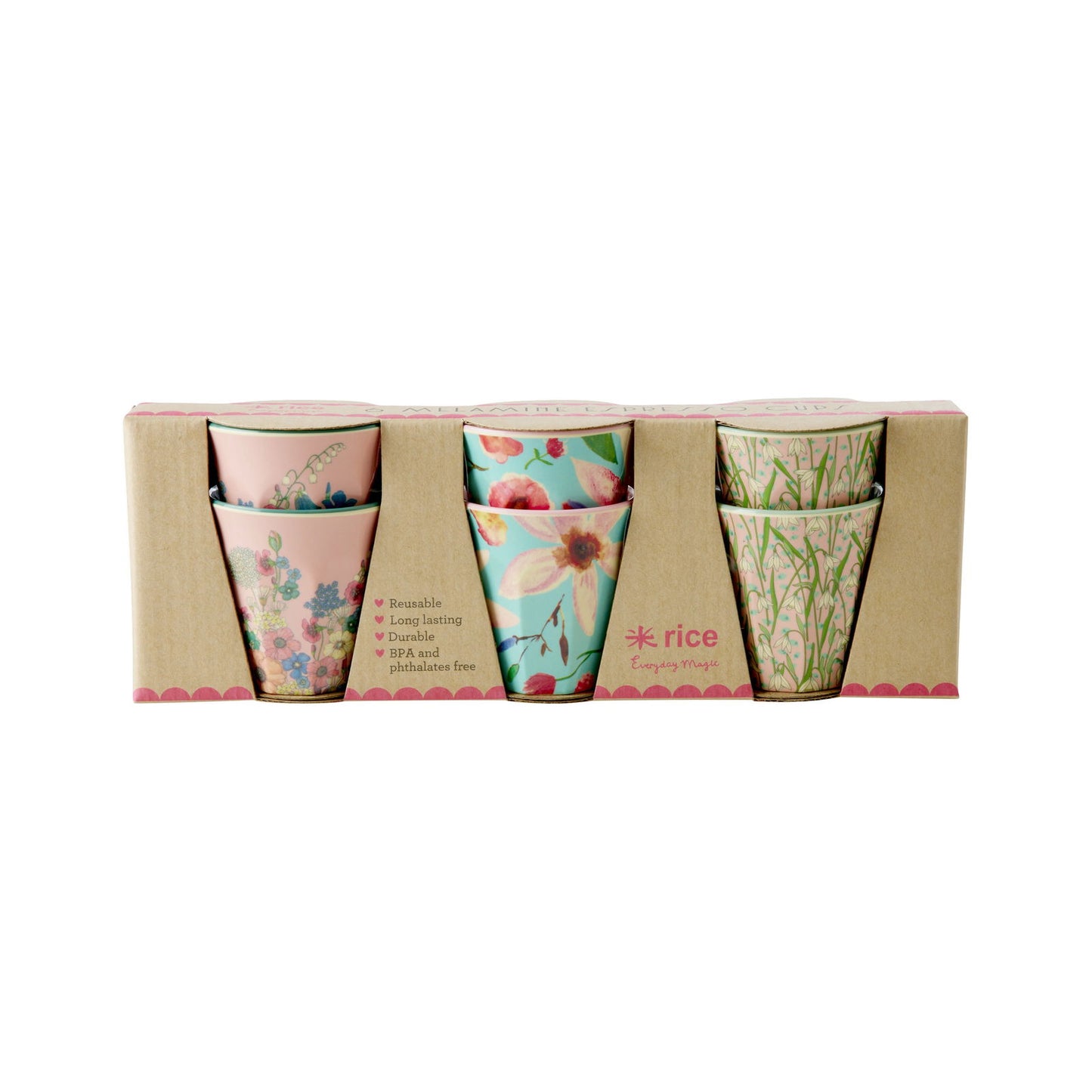 Melamine Espresso Kopjes met Bloemenprint - 6 Pack - 80 ml