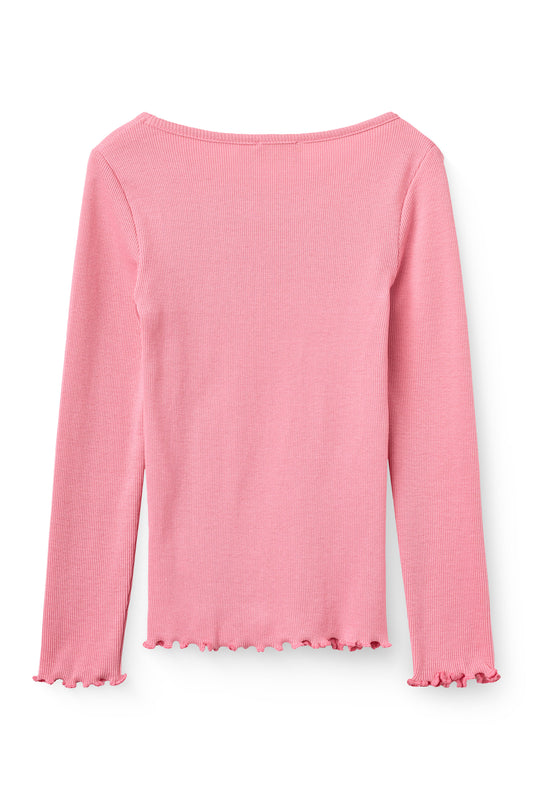 Modal Rib Longsleeve Hartjes Opengewerkt Blossom Pink