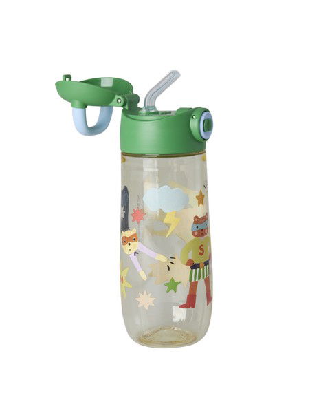Plastic Kids Drinking Bottle with Hero Print Green