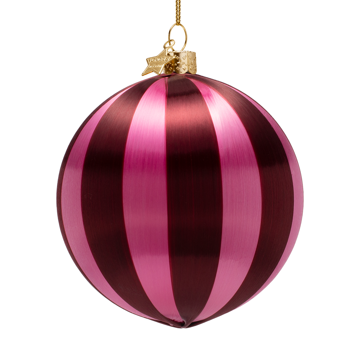 Vondels Kerstbal Strepen – Bordeaux/Roze – ø 12 cm