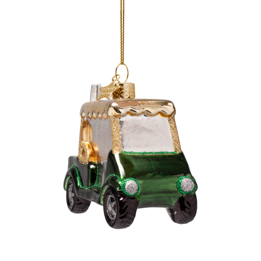 Vondels Kerstbal Golfkarretje – Donkergroen – Glas – 8,5 cm