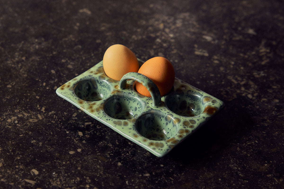 70s ceramics: egg tray, minty