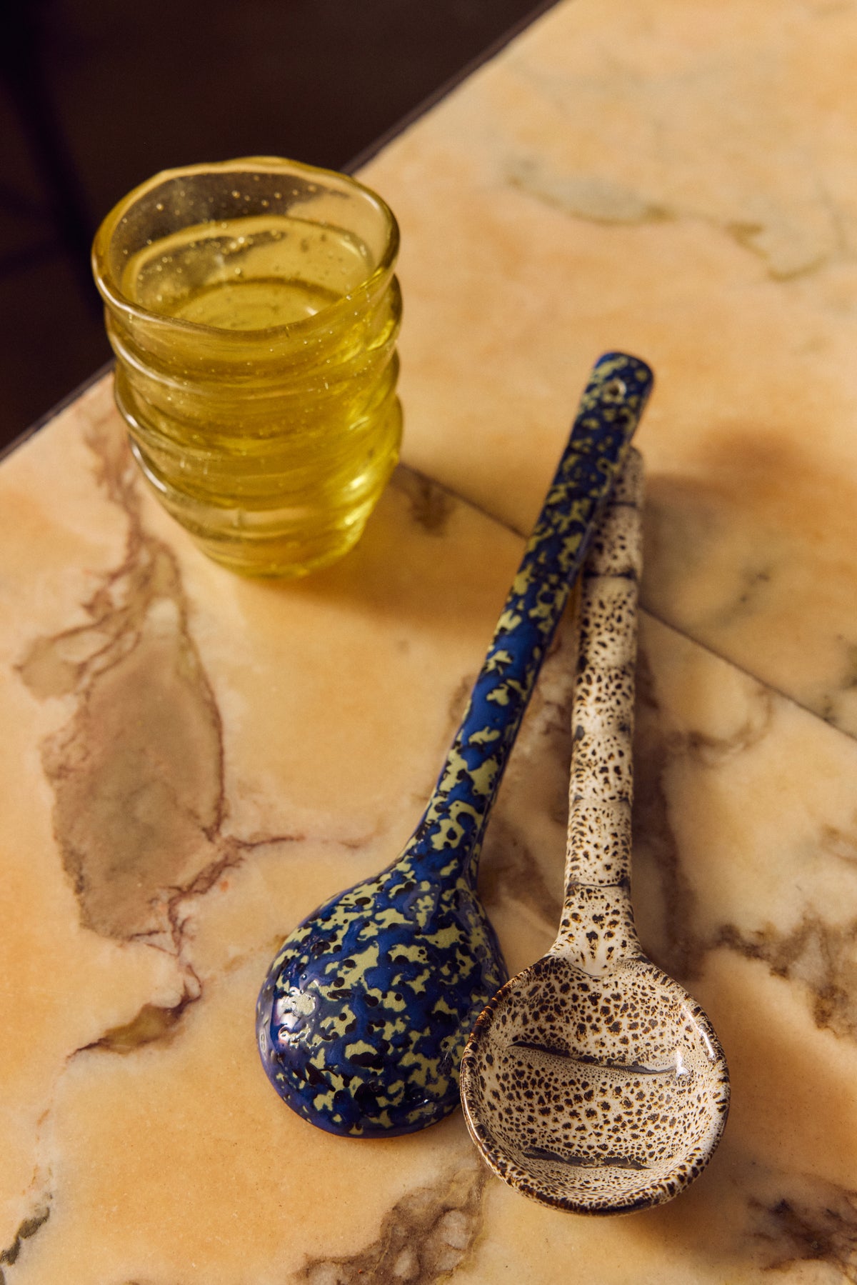 70s ceramics: serving spoons, blues (set of 2)
