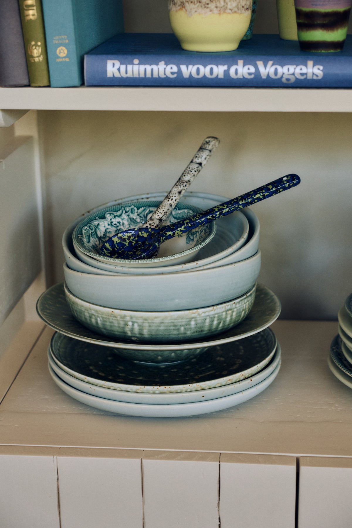 70s ceramics: serving spoons, blues (set of 2)