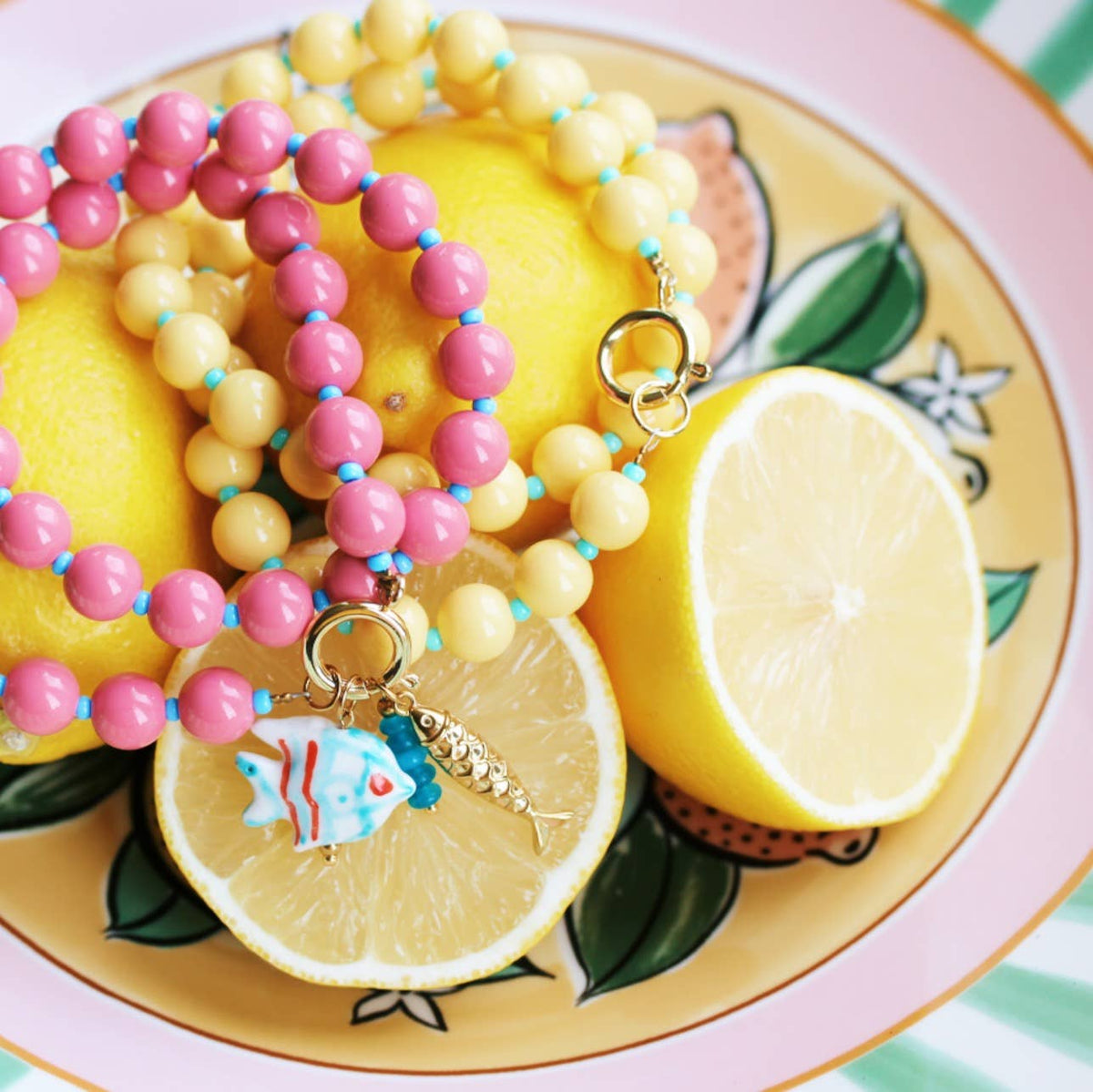 Ketting met Miyuki-kralen - geel/mint