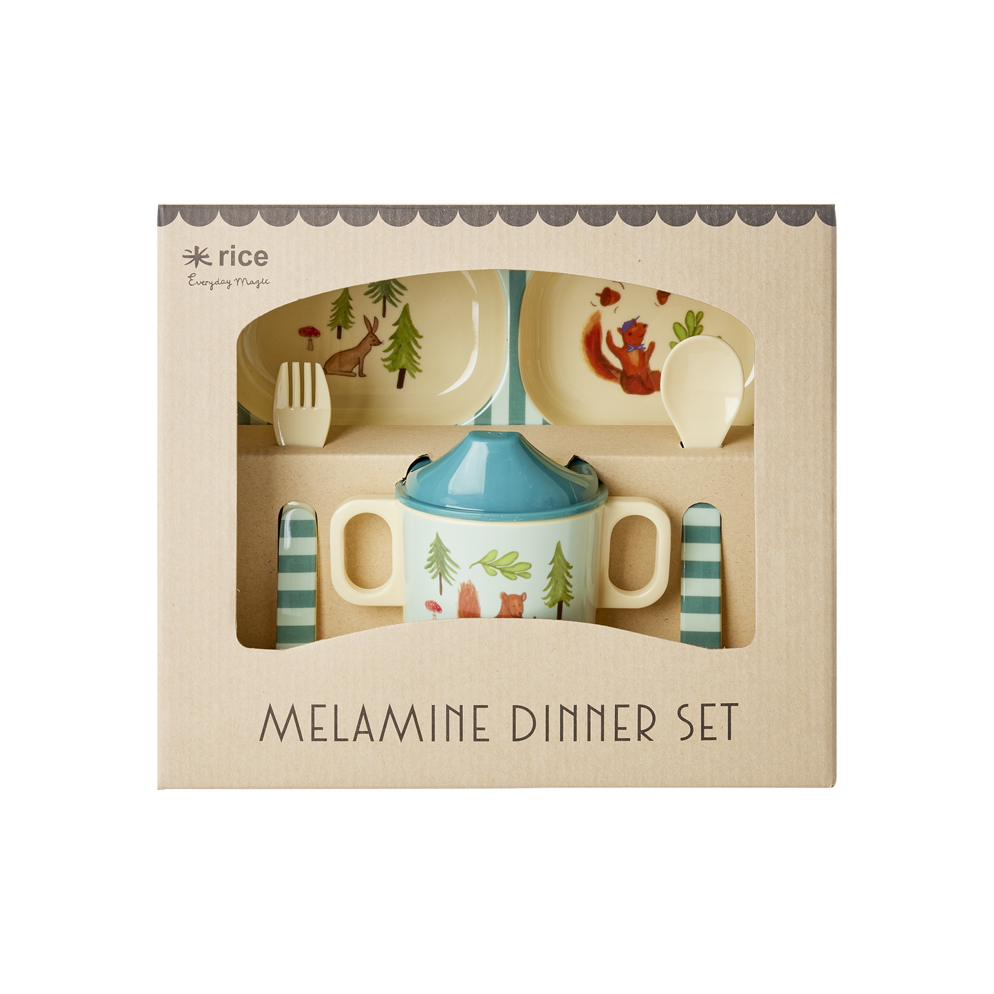 Melamine Baby Serviesset in Cadeaubox - Blauw Happy Forest - 4 stuks