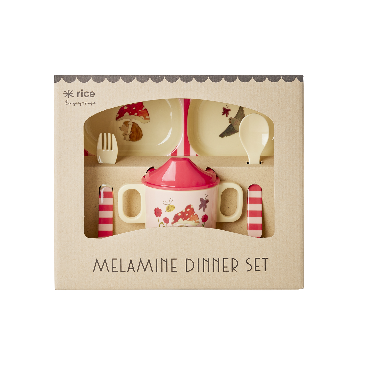 Melamine Baby Serviesset in Cadeaubox - Roze Happy Forest - 4 stuks