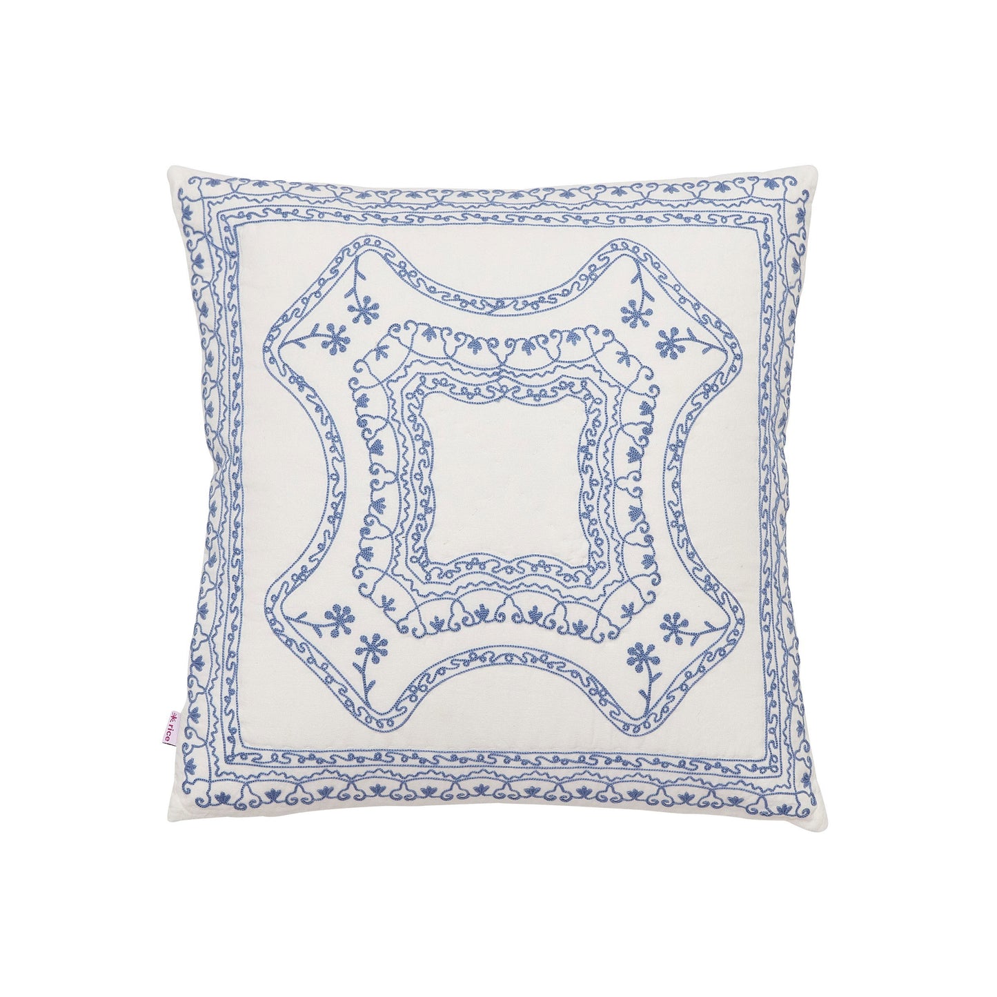 Katoenen Kussen – Wit met Blauwe Borduring