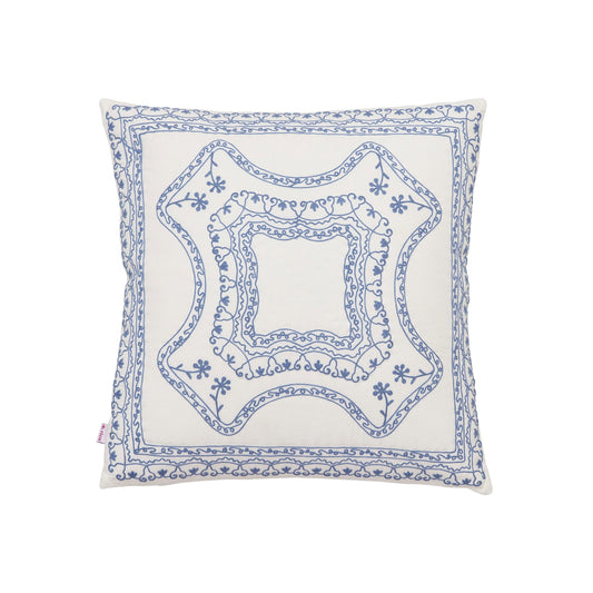Katoenen Kussen – Wit met Blauwe Borduring