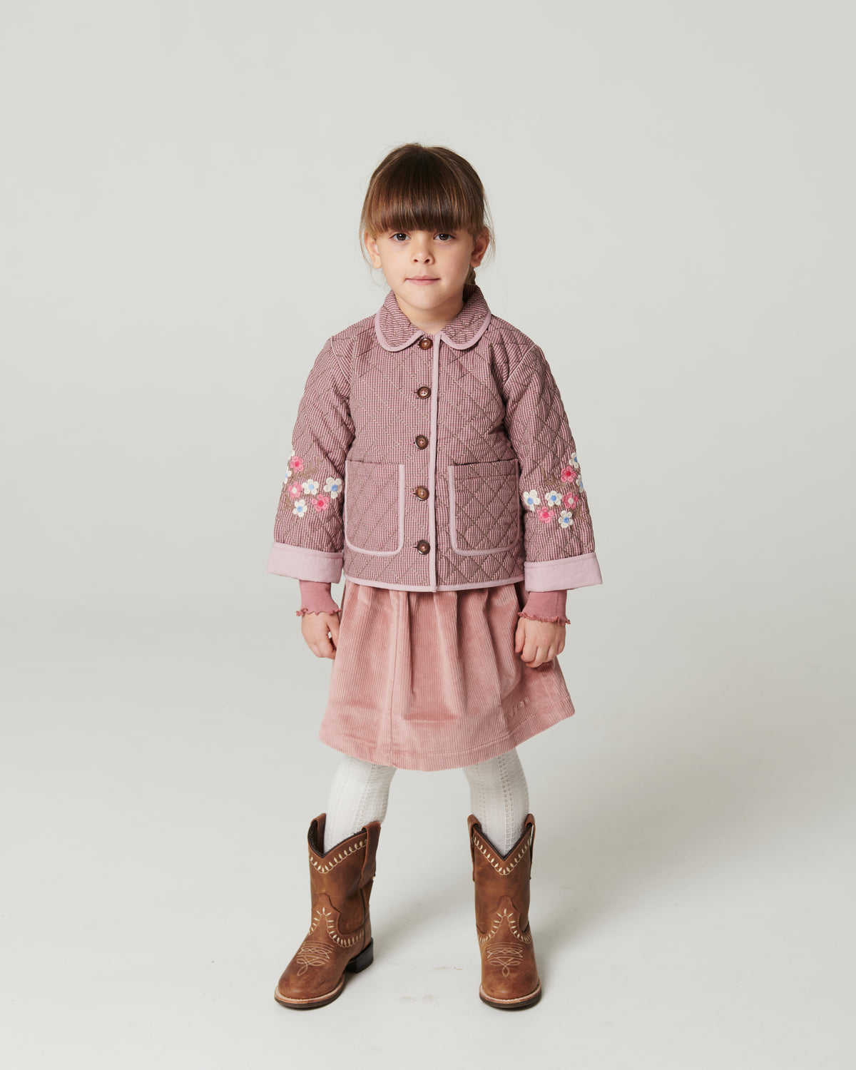 Geruite Gewatteerde Jas met Borduursel Winter Rose