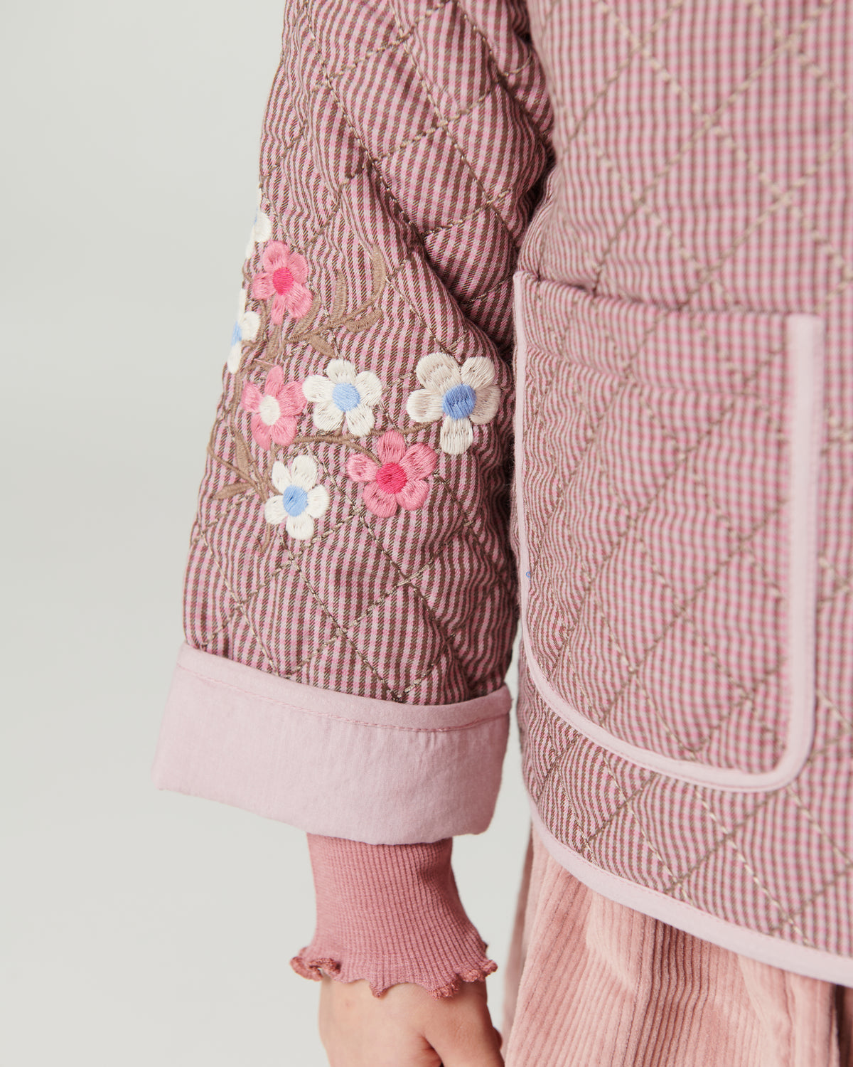 Geruite Gewatteerde Jas met Borduursel Winter Rose