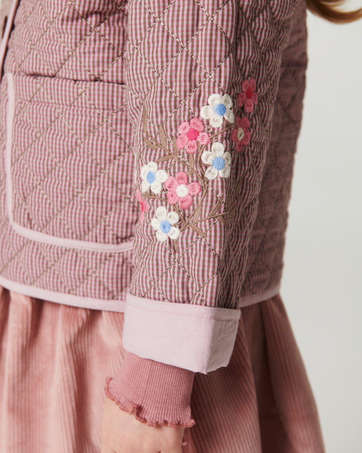 Geruite Gewatteerde Jas met Borduursel Winter Rose