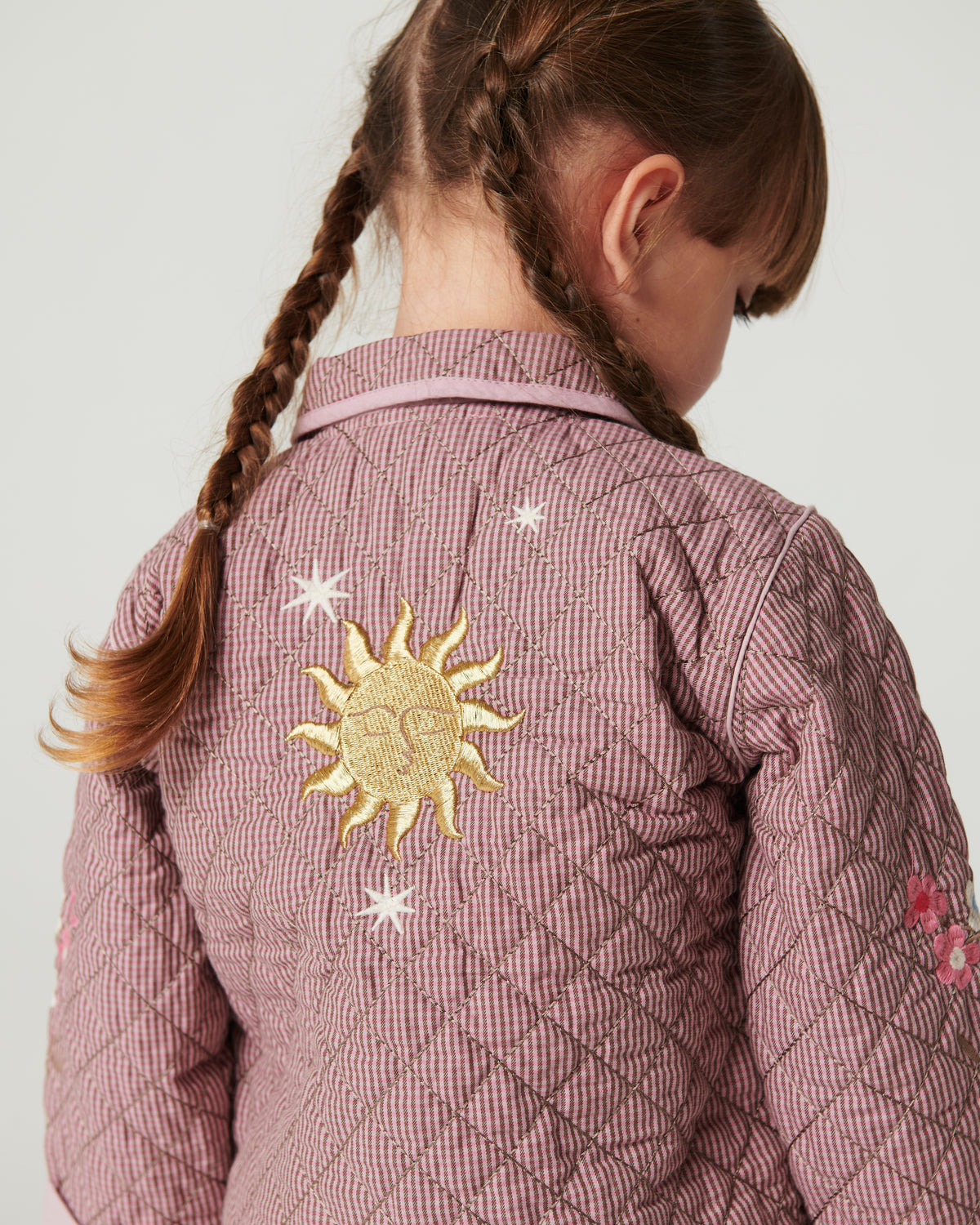 Geruite Gewatteerde Jas met Borduursel Winter Rose