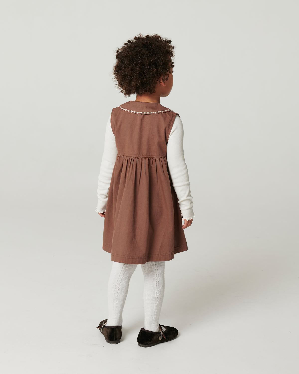 Jurk met Kraag, Borduursel en Zakken Walnut