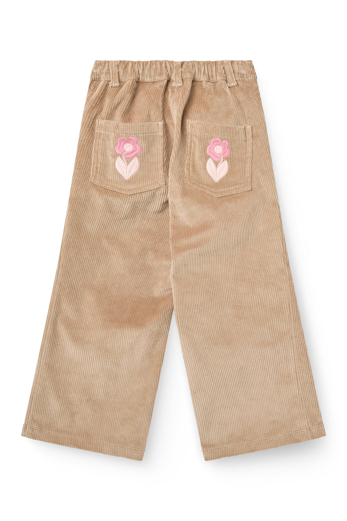 Corduroy Broek met Wijde Pijp en Borduursel Beige