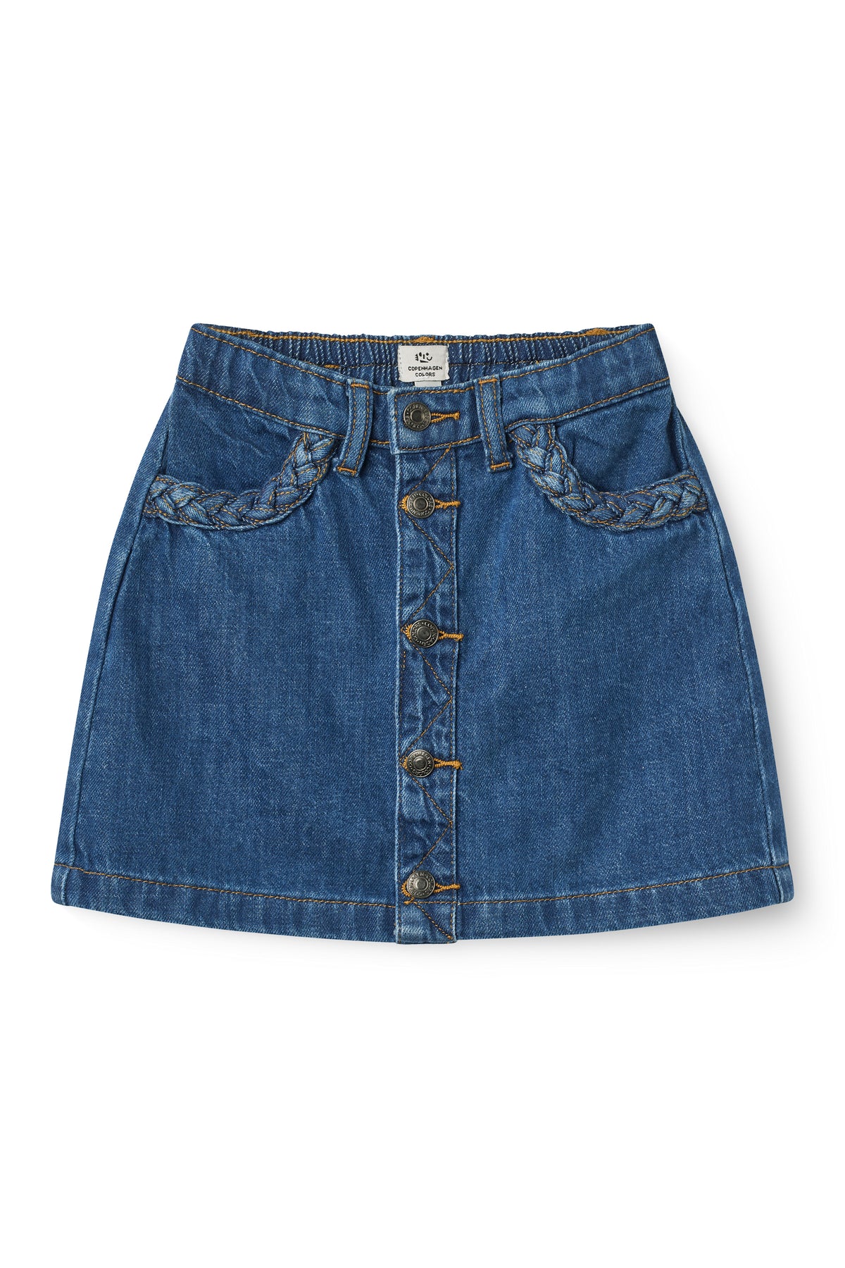 Denim Rok met Gevlochten Details Indigo Blue Wash