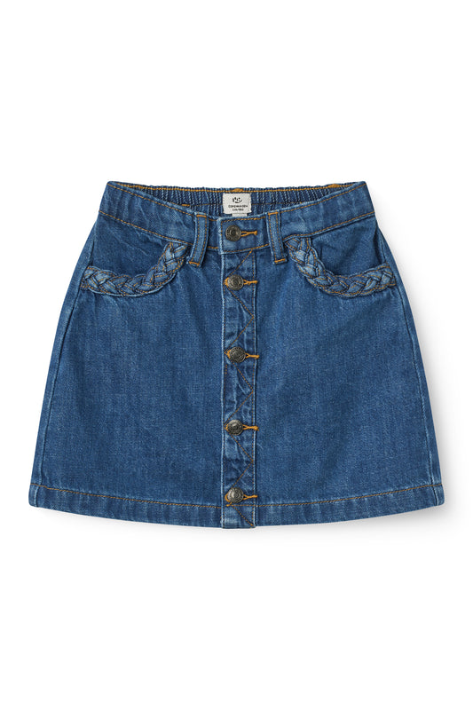 Denim Rok met Gevlochten Details Indigo Blue Wash