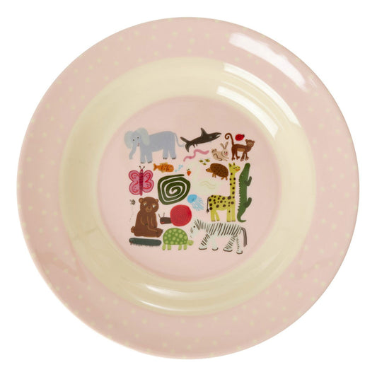 Melamine Kids Bowl with Pink Wildlife Print -