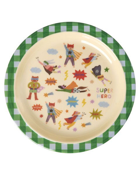 Melamine Kids Lunch Plate with Hero Print - Groen