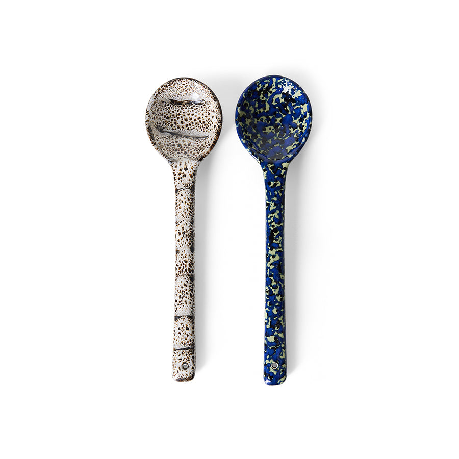 70s ceramics: serving spoons, blues (set of 2)