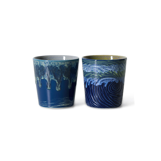 70s ceramics: Van Gogh coffee mugs, starry night (set of 2)