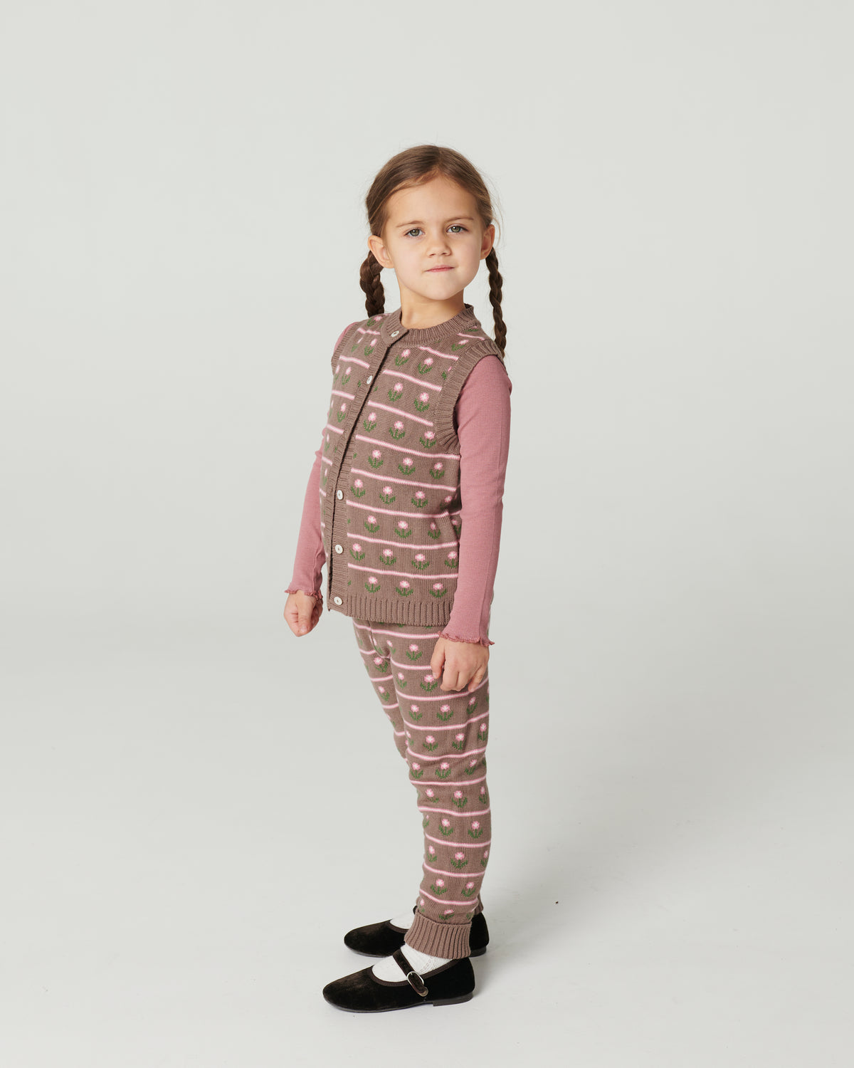 Gebreid Vest met Bloemenpatroon Walnut Flower