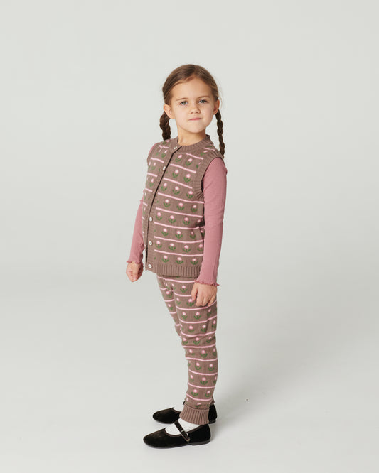 Gebreid Vest met Bloemenpatroon Walnut Flower