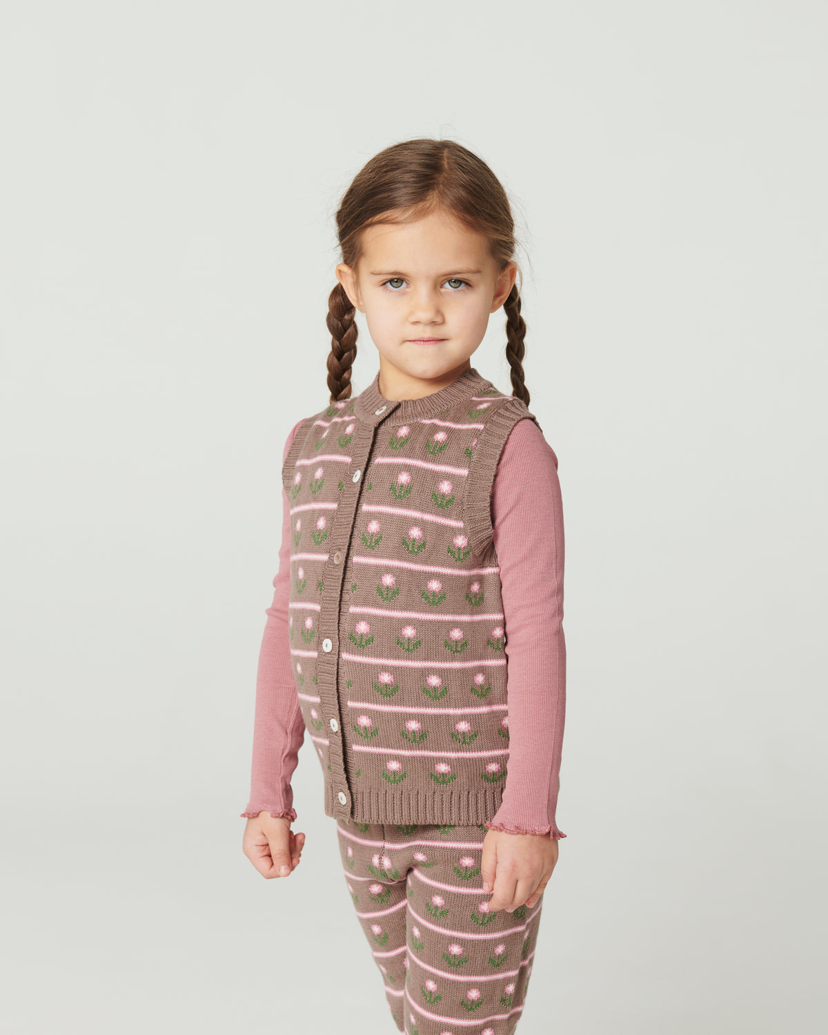 Gebreid Vest met Bloemenpatroon Walnut Flower