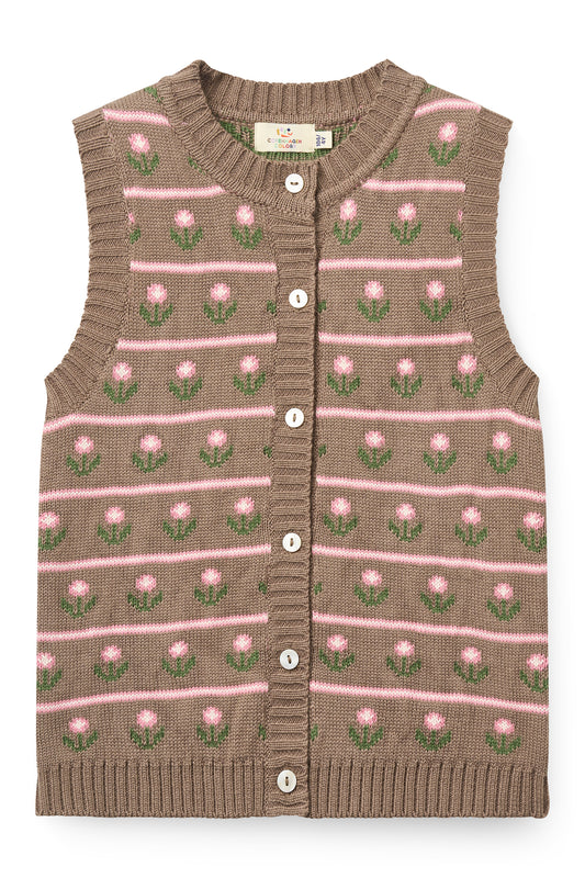 Gebreid Vest met Bloemenpatroon Walnut Flower