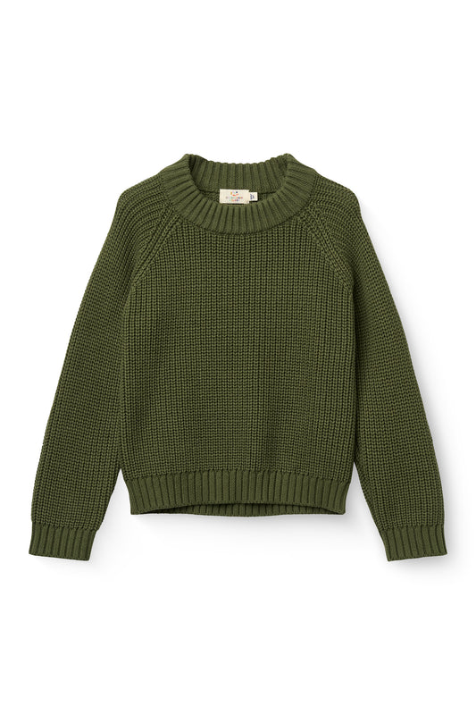 Gebreide Klassieke Ribtrui - Groen en Roze