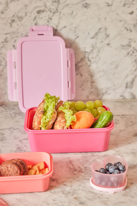 Lunchbox with 3 Inserts in Color Pink with Light Red
