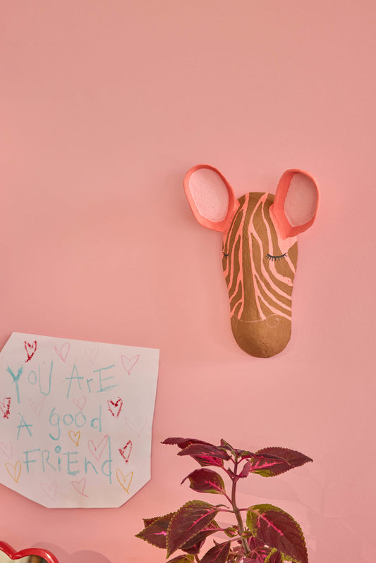 Wanddecoratie Zebra – Roze – Papier-mâché