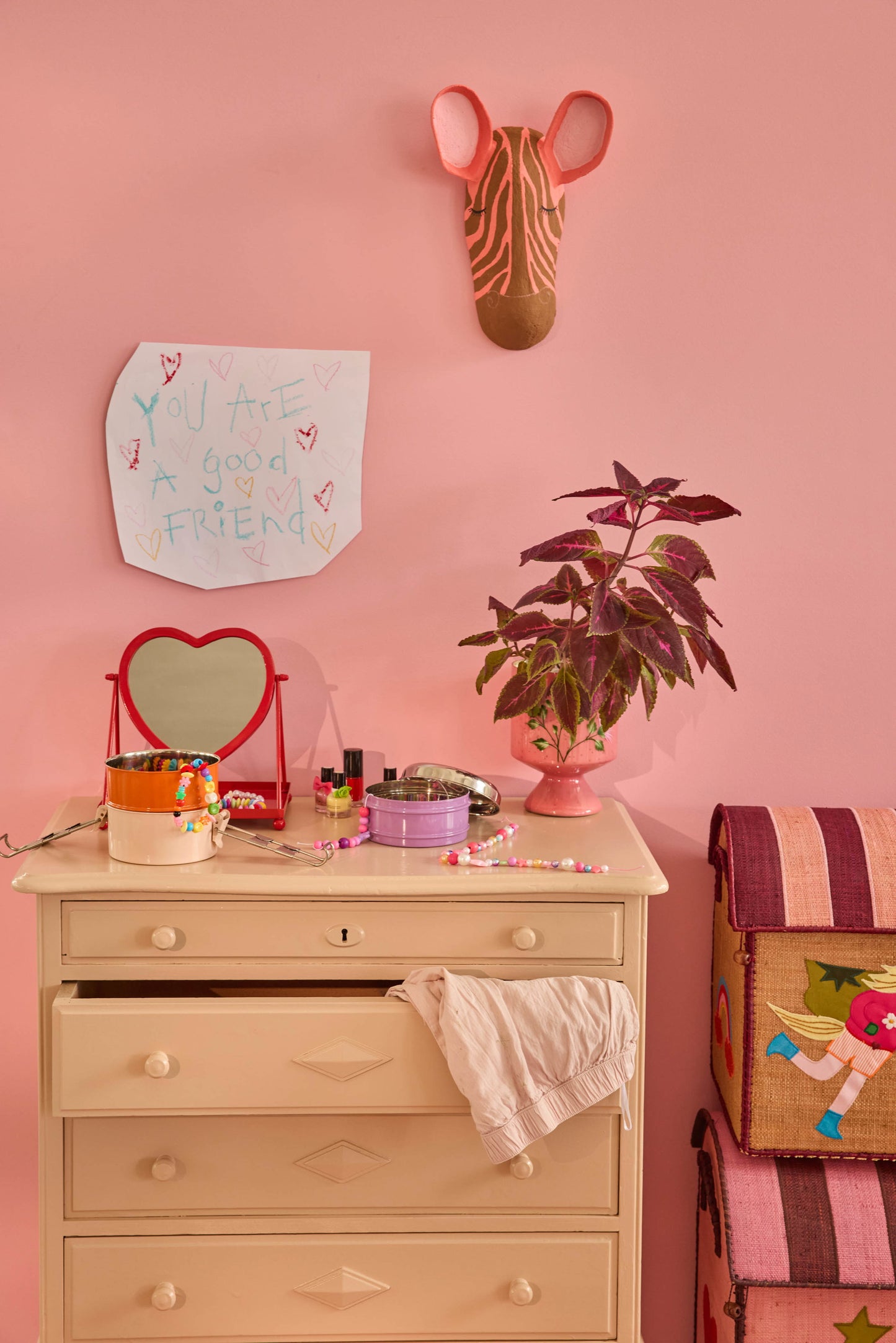 Wanddecoratie Zebra – Roze – Papier-mâché