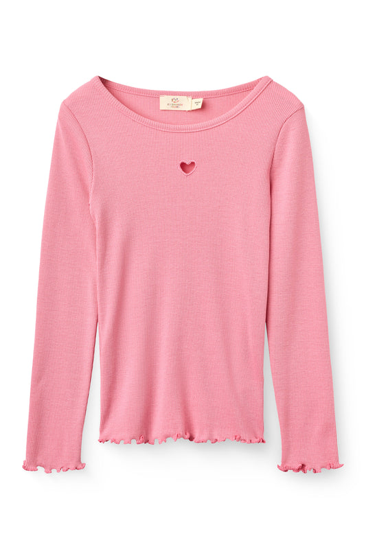 Modal Rib Longsleeve Hartjes Opengewerkt Blossom Pink