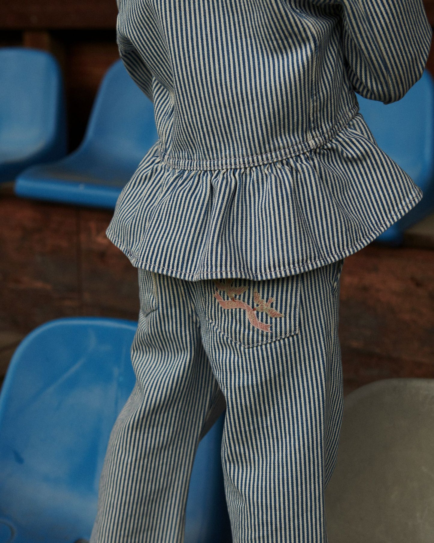 Y/D Twill Broek met Wijde Pijp en Borduursel