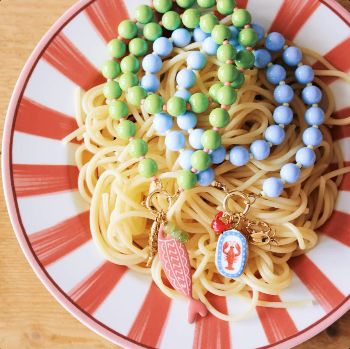 Kralenketting met Miyuki-kraaltjes - groen/zalm