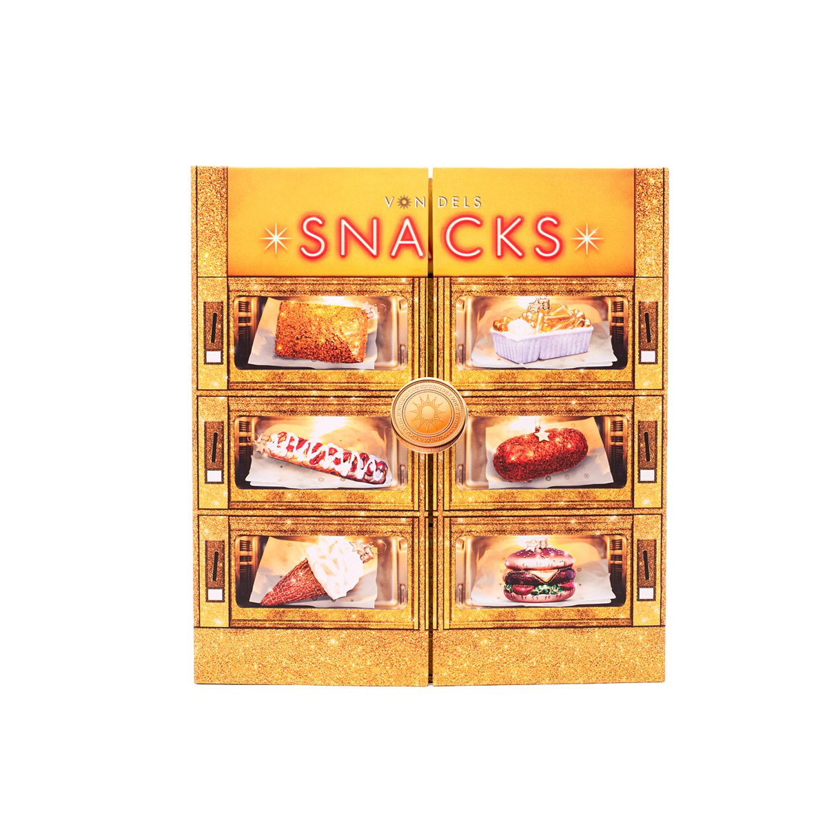 Vondels Adventskalender Snackbox – 6 Glazen Kerstballen – in Cadeaudoos