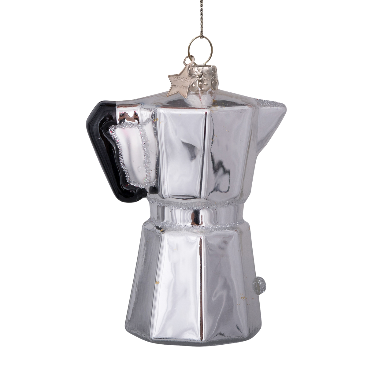 Vondels Kerstbal Ouderwets Koffiepotje – Zilver Opaal – Glas – 9 cm