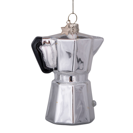 Vondels Kerstbal Ouderwets Koffiepotje – Zilver Opaal – Glas – 9 cm