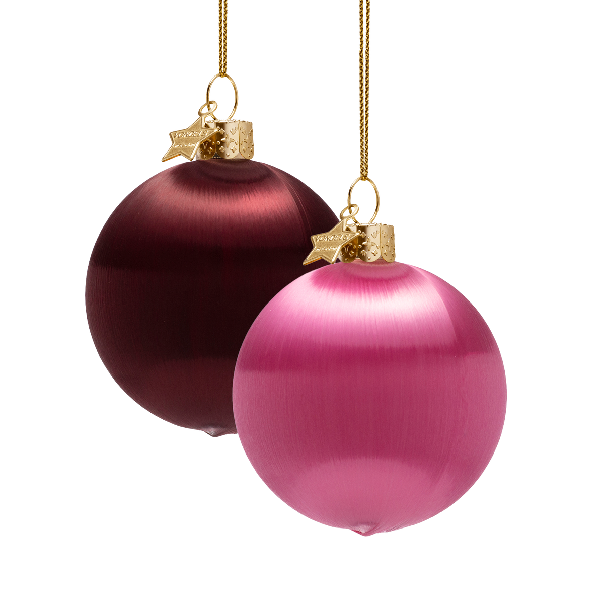 Vondels Kerstballen Burned – Bordeaux/Roze – Set van 4 – ø 8 cm – in Cadeaudoos