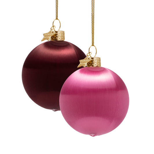 Vondels Kerstballen Burned – Bordeaux/Roze – Set van 4 – ø 8 cm – in Cadeaudoos
