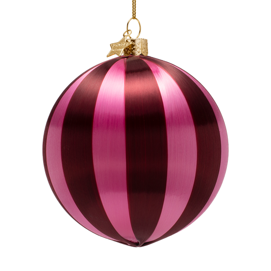 Vondels Kerstbal Strepen – Bordeaux/Roze – ø 12 cm