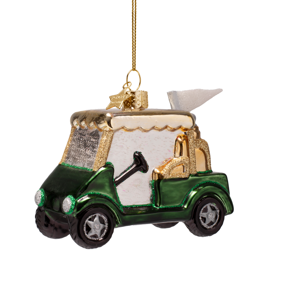 Vondels Kerstbal Golfkarretje – Donkergroen – Glas – 8,5 cm