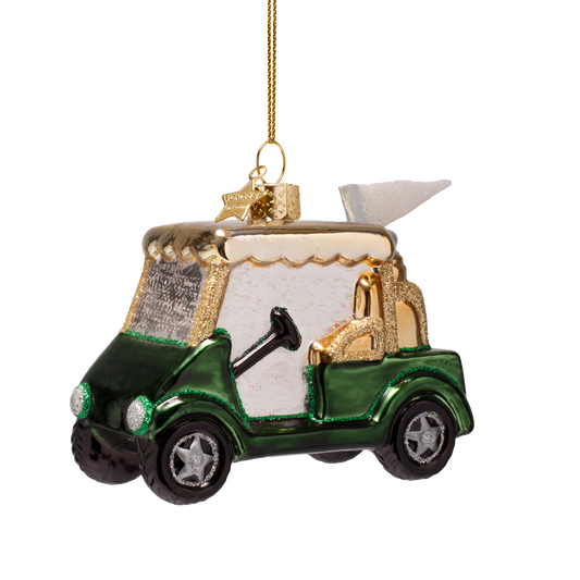 Vondels Kerstbal Golfkarretje – Donkergroen – Glas – 8,5 cm