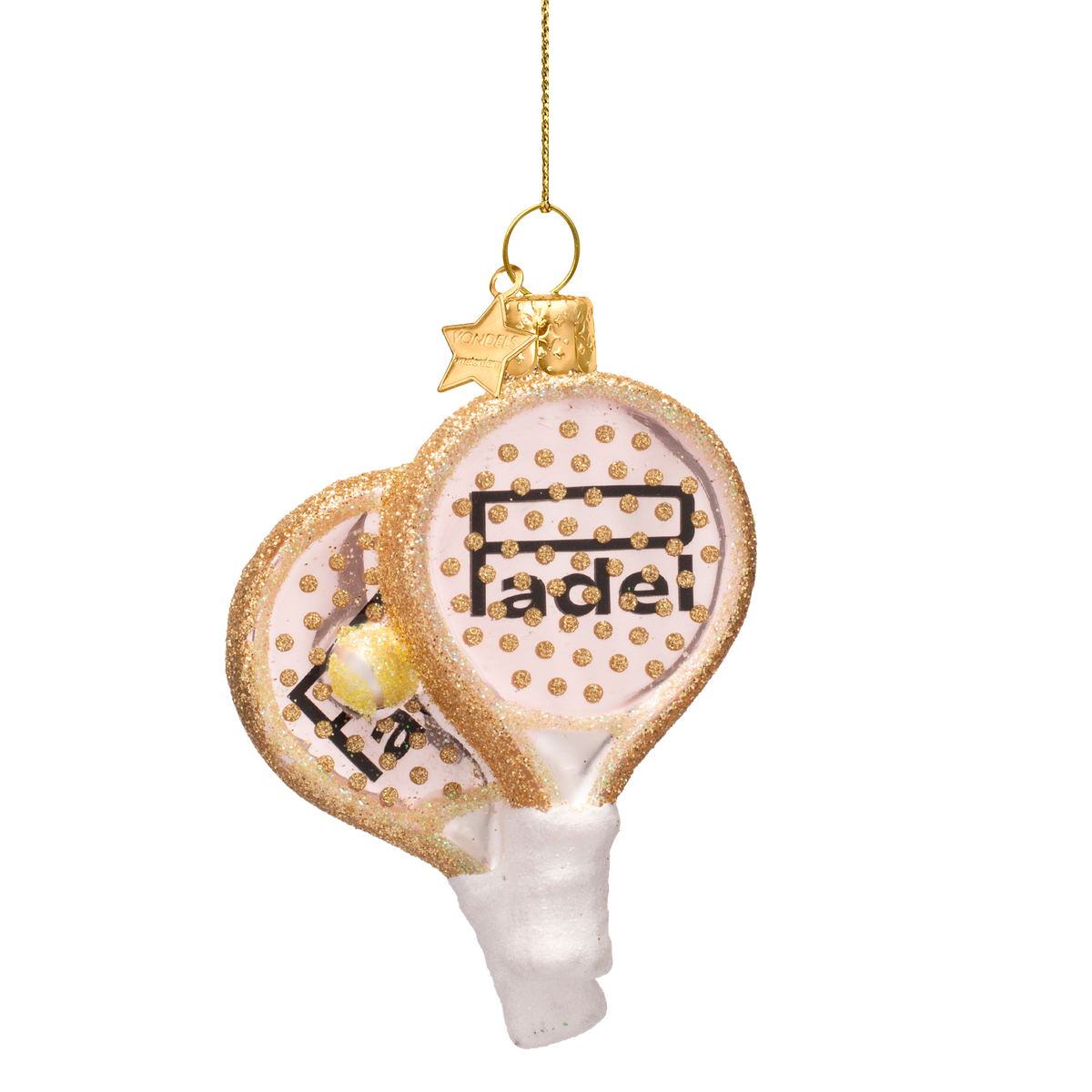Vondels Kerstbal Padelracket – Zacht Roze Opaal – Glas – 9 cm