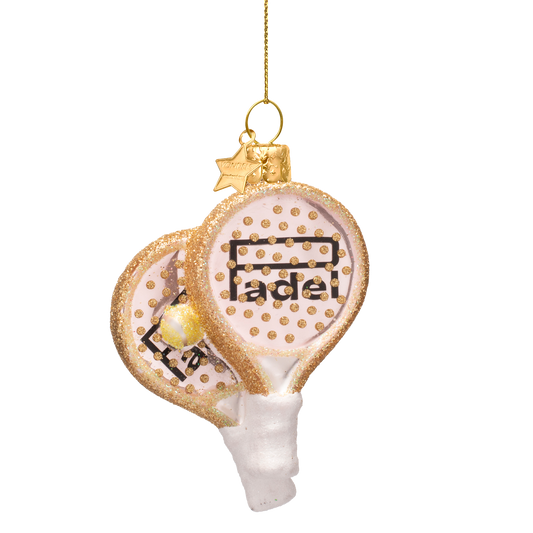 Vondels Kerstbal Padelracket – Zacht Roze Opaal – Glas – 9 cm